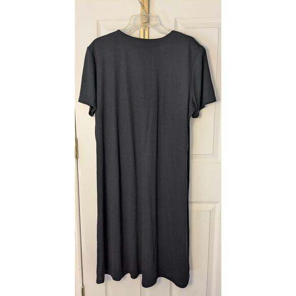 NEW Susan Graver Style Solid Black Tshirt Dress Midi XL Short Sleeve Pull Over - Picture 2 of 3